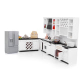 Maxbell White Wooden Kitchen Set And Silver Metal Wine Set For 1/12 Scale Dollhouse