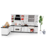 Maxbell White Wooden Kitchen Set And Silver Metal Wine Set For 1/12 Scale Dollhouse