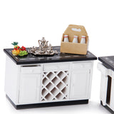 Maxbell White Wooden Kitchen Set And Silver Metal Wine Set For 1/12 Scale Dollhouse
