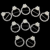 Maxbell 10x Bowknot Crystal Diamante+ 10 Round Pearl Buckle Ribbon Slider Gift Box Decor