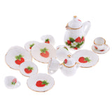 Maxbell Dollhouse Miniature Dining Ware Porcelain Tea Set 15pc White with Strawberry
