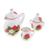 Maxbell Dollhouse Miniature Dining Ware Porcelain Tea Set 15pc White with Strawberry