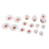 Maxbell Dollhouse Miniature Dining Ware Porcelain Tea Set 15pc White with Strawberry