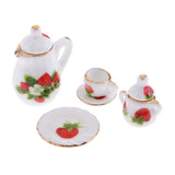 Maxbell Dollhouse Miniature Dining Ware Porcelain Tea Set 15pc White with Strawberry