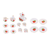 Maxbell Dollhouse Miniature Dining Ware Porcelain Tea Set 15pc White with Strawberry