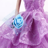Maxbell Bridal Wedding Gown 4-layer Mesh Floral Dress for Barbie Dolls Purple