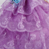 Maxbell Bridal Wedding Gown 4-layer Mesh Floral Dress for Barbie Dolls Purple