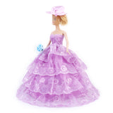 Maxbell Bridal Wedding Gown 4-layer Mesh Floral Dress for Barbie Dolls Purple
