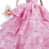 Maxbell Bridal Wedding Gown 4-layer Mesh Floral Dress for Barbie Dolls Pink