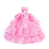 Maxbell Bridal Wedding Gown 4-layer Mesh Floral Dress for Barbie Dolls Pink