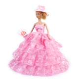 Maxbell Bridal Wedding Gown 4-layer Mesh Floral Dress for Barbie Dolls Pink