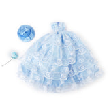 Maxbell Bridal Wedding Gown 4-layer Mesh Floral Dress for   Dolls Blue