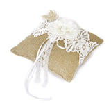 Maxbell Rustic Wedding Hessian Burlap Lace Flower Basket & Feather Ring Bearer Pillow 8"