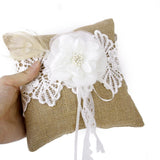 Maxbell Rustic Wedding Hessian Burlap Lace Flower Basket & Feather Ring Bearer Pillow 8"