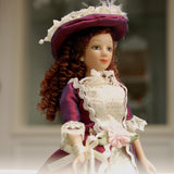 Maxbell 1 x 1/12 Dollhouse Miniature Porcelain Dolls Classical Lady with Hat