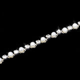 Maxbell 3xDiamante Fake Pearls Rhinestones Flower Chain Sewing Trim Craft 1yd Silver