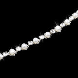 Maxbell 3xDiamante Fake Pearls Rhinestones Flower Chain Sewing Trim Craft 1yd Silver