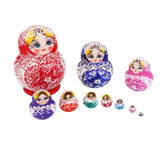 Maxbell 10PCS Multi-Color Painted Wooden Girl Russian Nesting Dolls