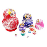 Maxbell 10PCS Multi-Color Painted Wooden Girl Russian Nesting Dolls