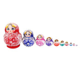 Maxbell 10PCS Multi-Color Painted Wooden Girl Russian Nesting Dolls