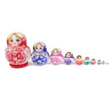 Maxbell 10PCS Multi-Color Painted Wooden Girl Russian Nesting Dolls