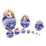 Maxbell 10PCS Painted Flowers Wooden Russian Nesting Dolls