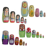 Maxbell 5pcs Hand Painted Wooden Nesting Dolls Animals Russian Dolls