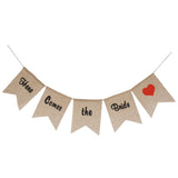 Maxbell Rustic Wedding Burlap Bunting Banner "Here Comes The Bride"+Mr & Mrs Cake Topper