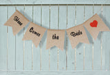 Maxbell Rustic Wedding Burlap Bunting Banner "Here Comes The Bride"+Mr & Mrs Cake Topper