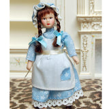 Maxbell Dollhouse Miniature Porcelain Dolls Braided Hair Little Servent Girl w Stand