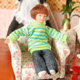 Maxbell Dollhouse Miniature Porcelain Dolls Brown Hair Little Boy in Green Sweater