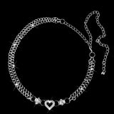 Maxbell Crystal Flower Heart Ladies Waist Chain Belt in Silver