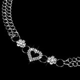 Maxbell Crystal Flower Heart Ladies Waist Chain Belt in Silver