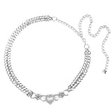 Maxbell Crystal Flower Heart Ladies Waist Chain Belt in Silver