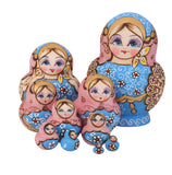 Maxbell 10PCS Painted Flower Wooden Russian Nesting Dolls- Blue&Gold