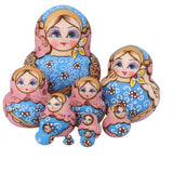 Maxbell 10PCS Painted Flower Wooden Russian Nesting Dolls- Blue&Gold