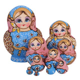 Maxbell 10PCS Painted Flower Wooden Russian Nesting Dolls- Blue&Gold