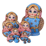 Maxbell 10PCS Painted Flower Wooden Russian Nesting Dolls- Blue&Gold