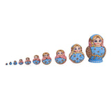 Maxbell 10PCS Painted Flower Wooden Russian Nesting Dolls- Blue&Gold