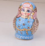 Maxbell 10PCS Painted Flower Wooden Russian Nesting Dolls- Blue&Gold