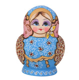 Maxbell 10PCS Painted Flower Wooden Russian Nesting Dolls- Blue&Gold
