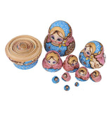 Maxbell 10PCS Painted Flower Wooden Russian Nesting Dolls- Blue&Gold