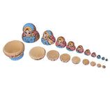 Maxbell 10PCS Painted Flower Wooden Russian Nesting Dolls- Blue&Gold