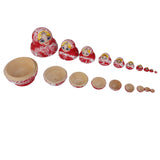 Maxbell 10PCS Hand Painted Flower Wooden Russian Nesting Dolls - Red & White