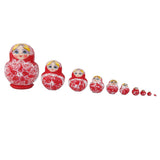 Maxbell 10PCS Hand Painted Flower Wooden Russian Nesting Dolls - Red & White