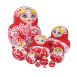 Maxbell 10PCS Hand Painted Flower Wooden Russian Nesting Dolls - Red & White