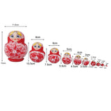 Maxbell 10PCS Hand Painted Flower Wooden Russian Nesting Dolls - Red & White