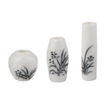 Maxbell 3pcs Dollhouse Miniature Ceramic Flower Vase with Black Painted Floral