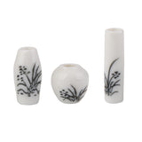 Maxbell 3pcs Dollhouse Miniature Ceramic Flower Vase with Black Painted Floral