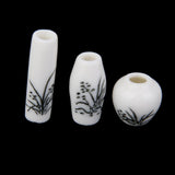 Maxbell 3pcs Dollhouse Miniature Ceramic Flower Vase with Black Painted Floral